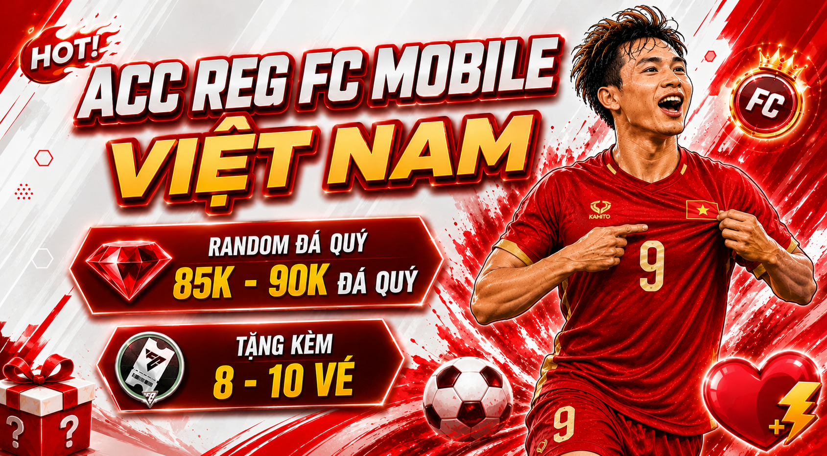 🇻🇳 Acc Reg Đá Quý Fc Mobile Vn [ 85k - 90k Đá Quý ] + [ 8 - 10 Vé ]